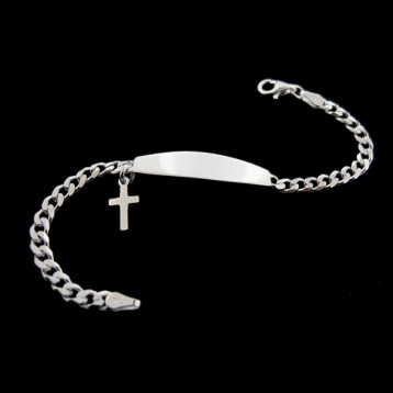 Personalised Sterling Silver Baby Curb ID Bracelet With Cross