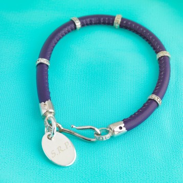 Nappa Leather Cord & Sterling Silver Bracelet With Personalised Charm - Purple