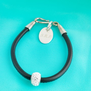 Nappa Leather Cord Bracelet With Swarovski Crystal Rondelle - Black
