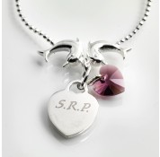 Gabrielles Sterling Silver Dolphins Ball Bracelet  With Swarovski Crystal Birthstone Heart Charm 