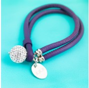 Nappa Leather Cord Bracelet With Swarovski Crystal Pave Ball  - Purple With Personalised Charm