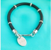 Nappa Leather Cord & Sterling Silver Bracelet With Personalised Charm - Black