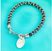 Nappa Leather Cord & Sterling Silver Wire Bracelet - Black With Personalised Charm