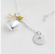 St Silver Necklace With Personalised Stamped Initial & Heart Charms