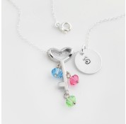 St Silver Necklace With Personalised Stamped Initial Charm & Swarovski Stones 