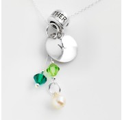 St Silver Necklace With Personalised Stamped Initial, Mother Charm & Birthstone cluster