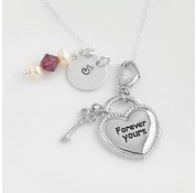 St Silver Necklace With Personalised Stamped Initial Charm & Forever Yours Pendant