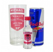 Personalised Vodka Glass & Red Bull set