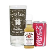 Personalised Classic Whisky Style Glass with Bourbon Whisky Miniature & Coke Set