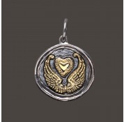 Waxing Poetic Sterling Silver & Brass  Wing & Prayer - Wings & Heart Charm / Pendant