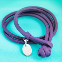 Double Wrap Nappa Leather Cord Bracelet With Personalised Sterling Silver Charm - Purple