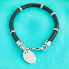 Nappa Leather Cord & Sterling Silver Bracelet With Personalised Charm - Black