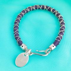 Nappa Leather Cord & Sterling Silver Wire Bracelet - Purple With Personalised Charm