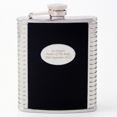 Personalised Steel And Black Leather Hipflask