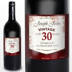 Red Vintage Age Label Personalised Red Wine