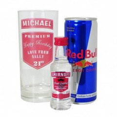 Personalised Vodka Glass & Red Bull set
