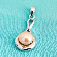 Sterling Silver Peach Fresh Water Pearl Pendant With Swarovski Crystal