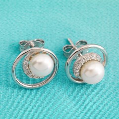 Sterling Silver Fresh Water Pearl Earrings With White CZ Stones
