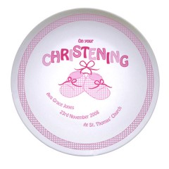 Personalised 8" bootie Christening Plate - Pink