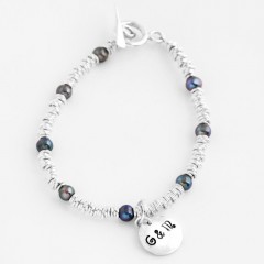 Sterling Silver Multi-Ring Bracelet With Dark Grey Freshwater Pearls 