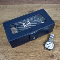 Personalised Monogram Navy Leather Watch Box